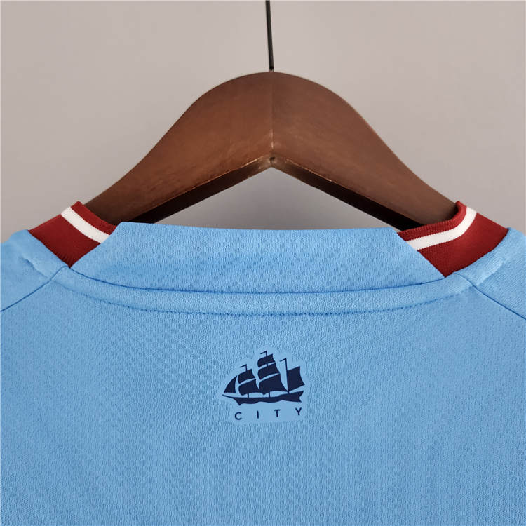 Manchester City 22/23 Home Blue Soccer Jersey Long Sleeve Football Shirt - Click Image to Close